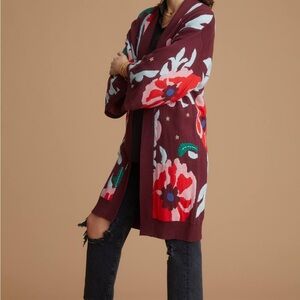 Anthropologie Burgundy Floral Cardigan